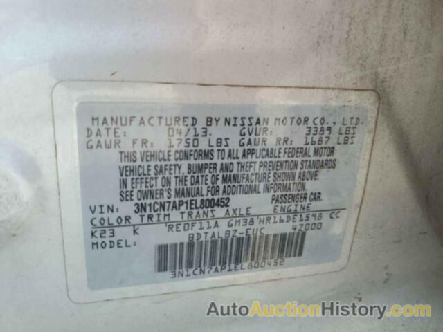 NISSAN VERSA S, 3N1CN7AP1EL800452