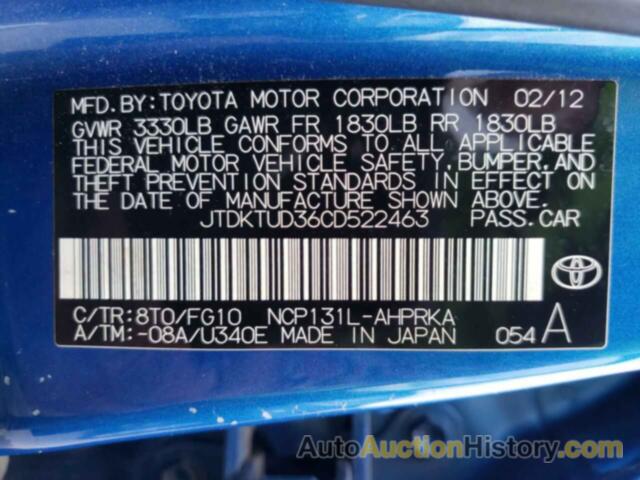 TOYOTA YARIS, JTDKTUD36CD522463