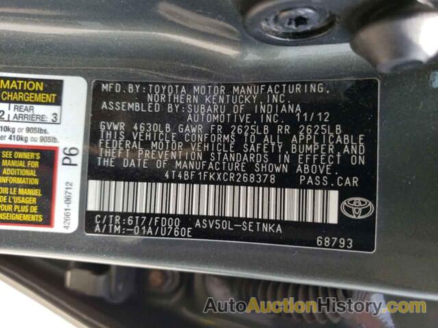 TOYOTA CAMRY BASE, 4T4BF1FKXCR268378