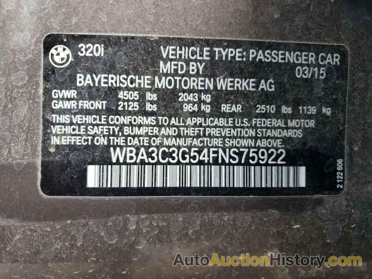 BMW 3 SERIES I XDRIVE, WBA3C3G54FNS75922