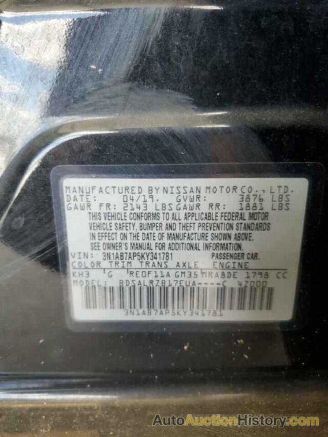 NISSAN SENTRA S, 3N1AB7AP5KY341781