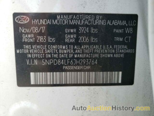 HYUNDAI ELANTRA SEL, 5NPD84LF6JH293764