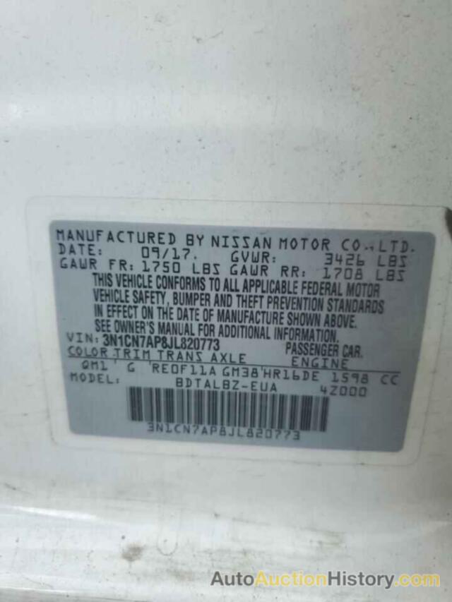 NISSAN VERSA S, 3N1CN7AP8JL820773