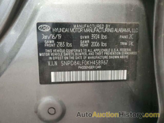 HYUNDAI ELANTRA SEL, 5NPD84LF0KH458967