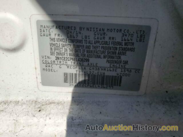 NISSAN VERSA S, 3N1CE2CP6EL436299