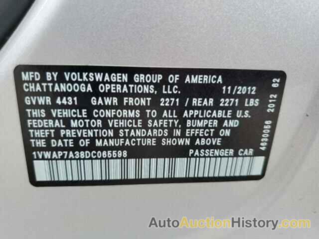 VOLKSWAGEN PASSAT S, 1VWAP7A38DC065598