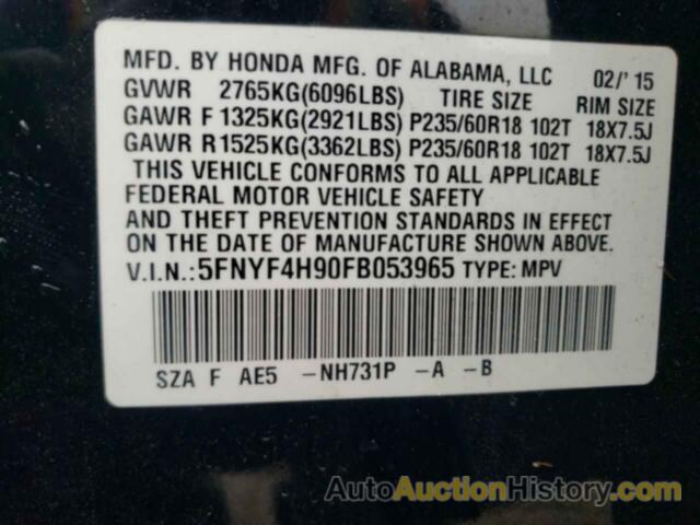 HONDA PILOT TOURING, 5FNYF4H90FB053965