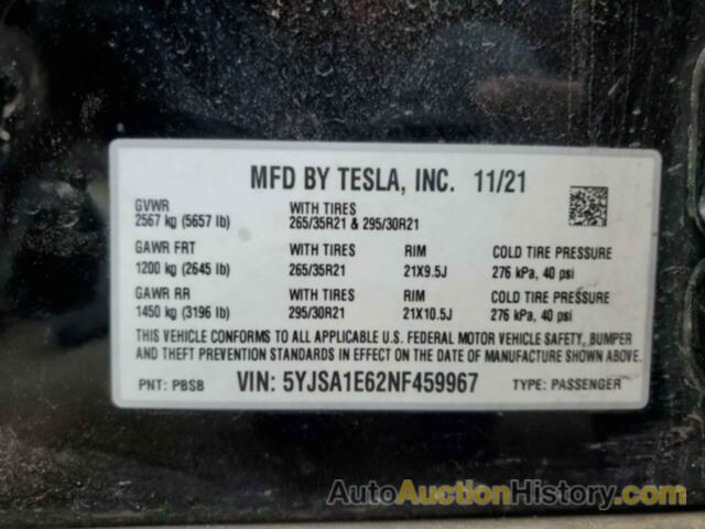 TESLA MODEL S, 5YJSA1E62NF459967