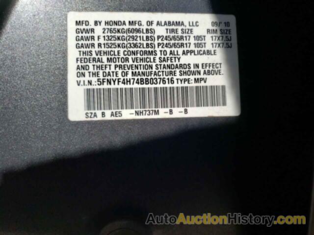 HONDA PILOT EXLN, 5FNYF4H74BB037616