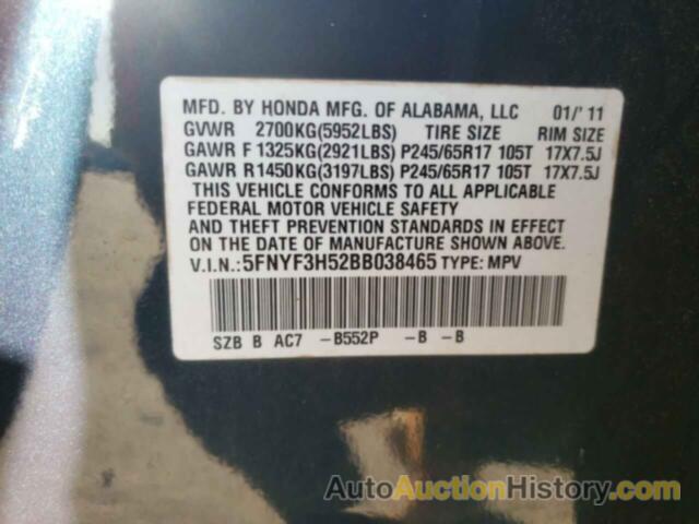 HONDA PILOT EXL, 5FNYF3H52BB038465