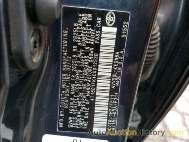 TOYOTA CAMRY HYBRID, 4T1BD1FK4CU012530