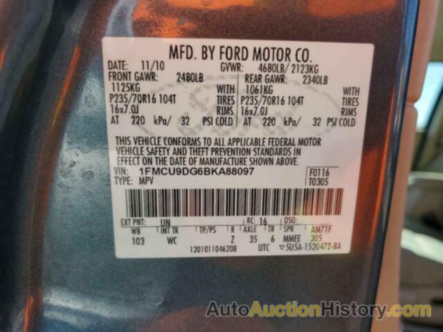 FORD ESCAPE XLT, 1FMCU9DG6BKA88097