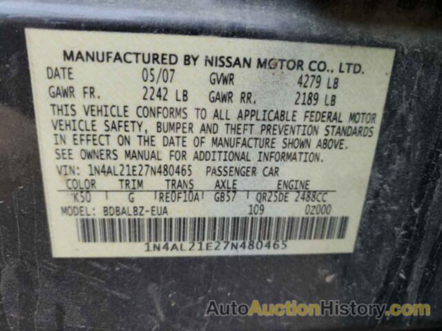 NISSAN ALTIMA 2.5, 1N4AL21E27N480465