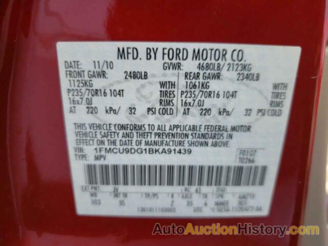 FORD ESCAPE XLT, 1FMCU9DG1BKA91439