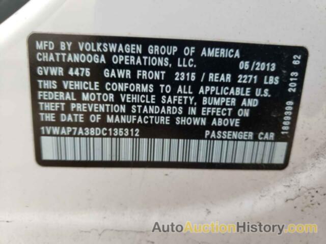 VOLKSWAGEN PASSAT S, 1VWAP7A38DC135312