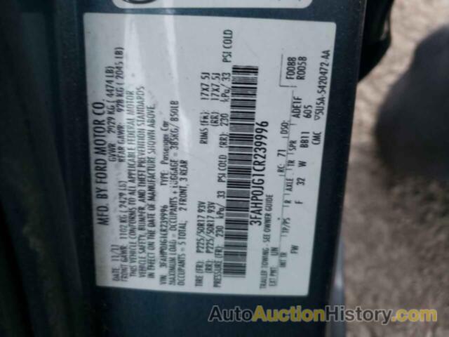 FORD FUSION SEL, 3FAHP0JG1CR239996