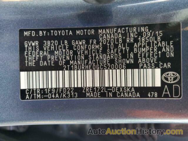 TOYOTA COROLLA L, 2T1BURHE0GC520006