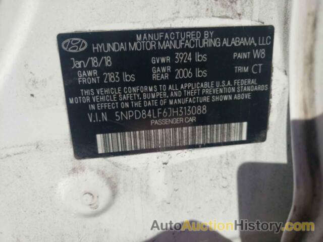 HYUNDAI ELANTRA SEL, 5NPD84LF6JH313088