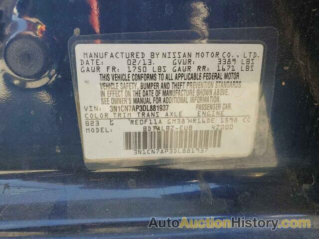 NISSAN VERSA S, 3N1CN7AP3DL881937