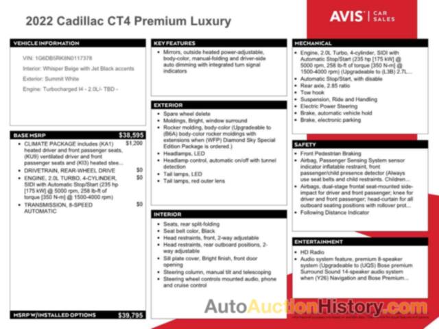 CADILLAC CT4 PREMIUM LUXURY, 1G6DB5RK8N0117378