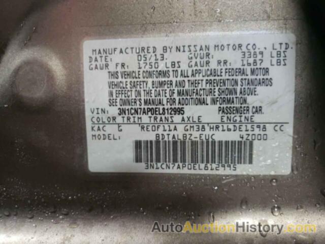 NISSAN VERSA S, 3N1CN7AP0EL812995