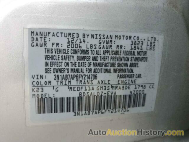 NISSAN SENTRA S, 3N1AB7AP6FY214706