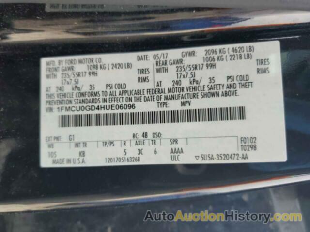 FORD ESCAPE SE, 1FMCU0GD4HUE06096