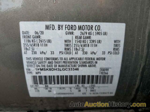 FORD EXPLORER XLT, 1FMSK8DH3LGC33346