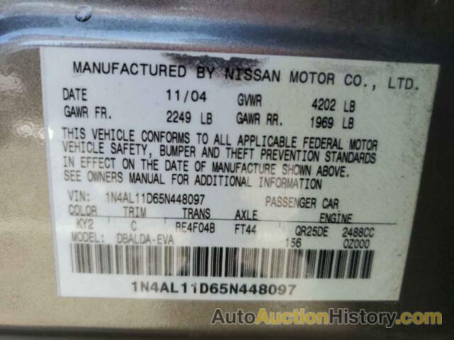 NISSAN ALTIMA S, 1N4AL11D65N448097