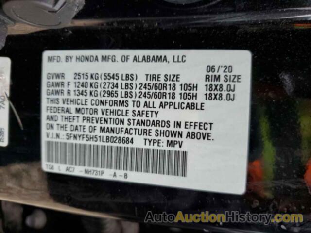 HONDA PILOT EXL, 5FNYF5H51LB028684