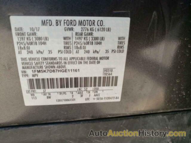 FORD EXPLORER XLT, 1FM5K7D87HGE11161