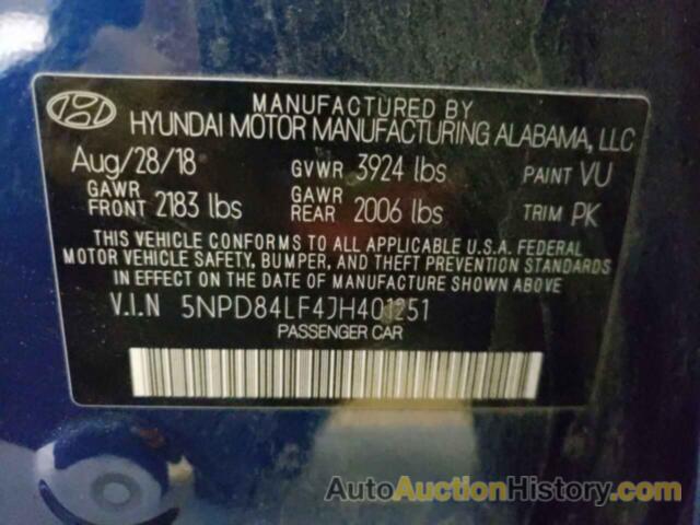 HYUNDAI ELANTRA SEL, 5NPD84LF4JH401251