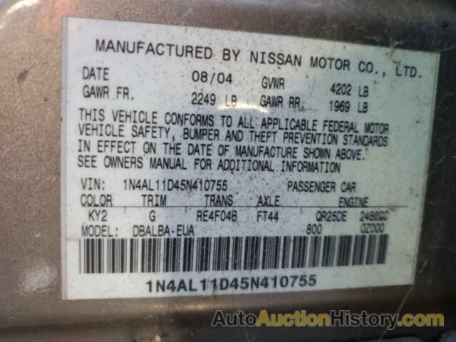 NISSAN ALTIMA S, 1N4AL11D45N410755