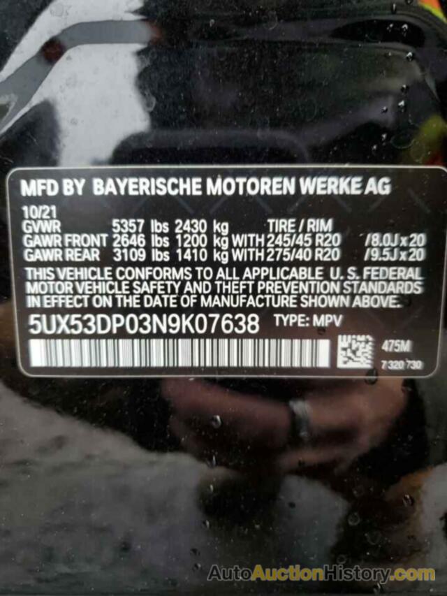 BMW X3 XDRIVE30I, 5UX53DP03N9K07638