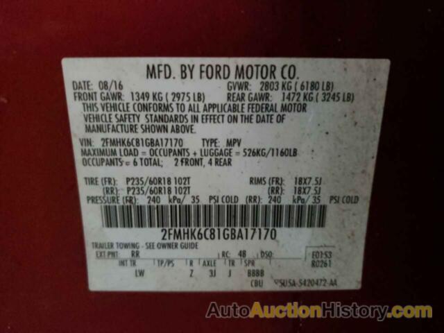 FORD FLEX SEL, 2FMHK6C81GBA17170