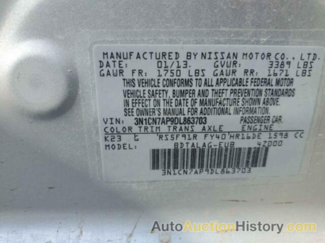 NISSAN VERSA S, 3N1CN7AP9DL863703