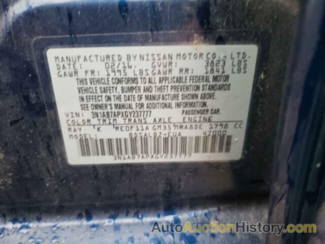 NISSAN SENTRA S, 3N1AB7APXGY237777