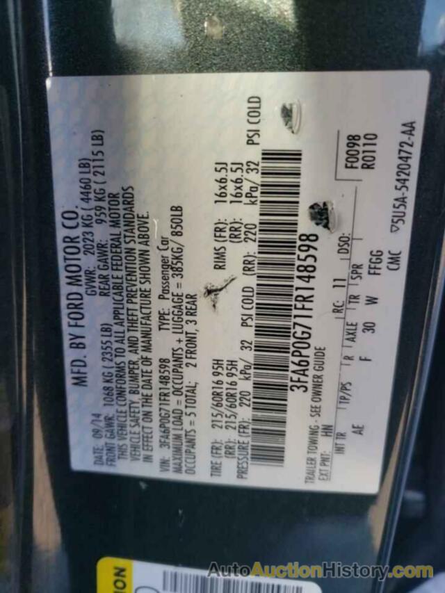 FORD FUSION S, 3FA6P0G71FR148598