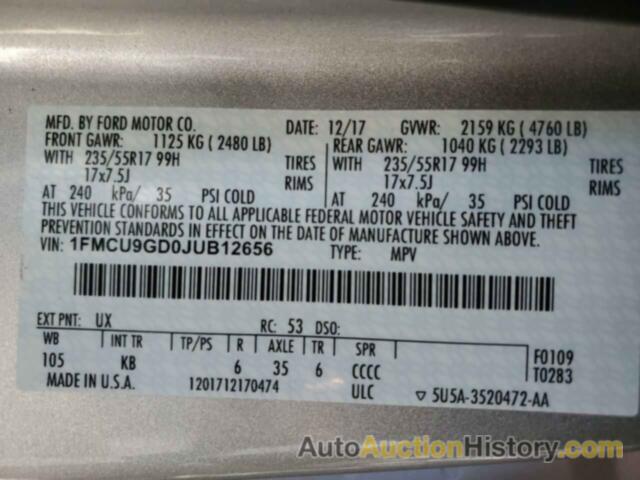 FORD ESCAPE SE, 1FMCU9GD0JUB12656