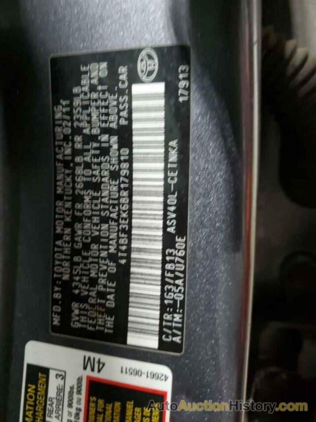 TOYOTA CAMRY BASE, 4T4BF3EK6BR179810