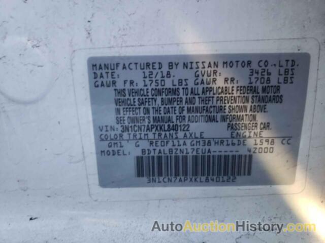 NISSAN VERSA S, 3N1CN7APXKL840122