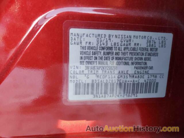 NISSAN SENTRA S, 3N1AB7AP2KY298291