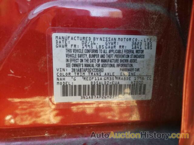 NISSAN SENTRA S, 3N1AB7AP2GY235960