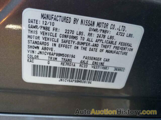 INFINITI G37 BASE, JN1CV6AP9BM506194