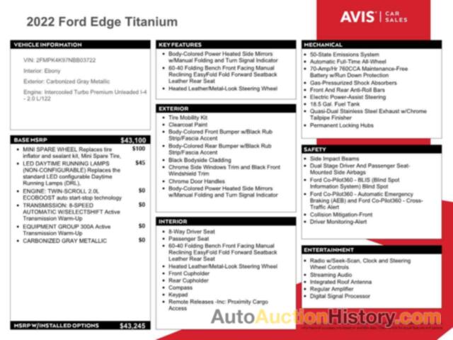 FORD EDGE TITANIUM, 2FMPK4K97NBB03722