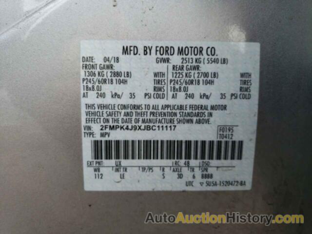 FORD EDGE SEL, 2FMPK4J9XJBC11117