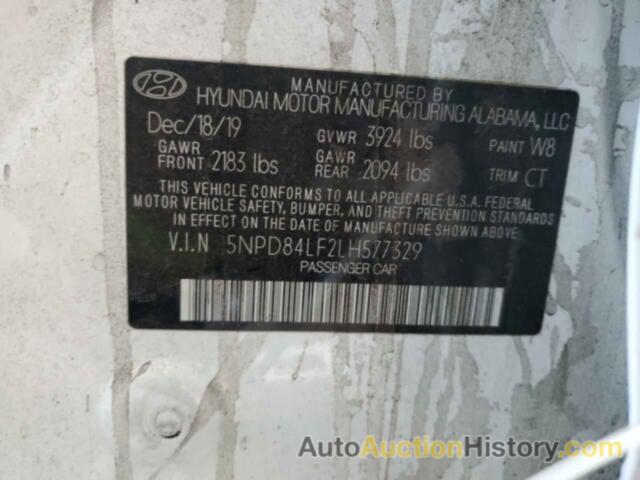 HYUNDAI ELANTRA SEL, 5NPD84LF2LH577329