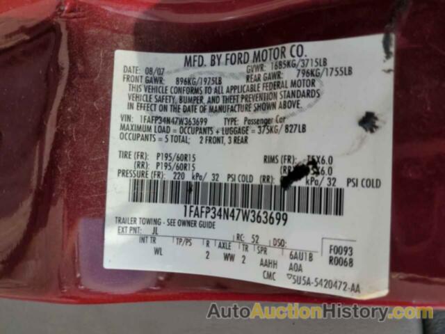 FORD FOCUS ZX4, 1FAFP34N47W363699