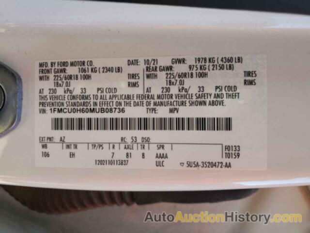 FORD ESCAPE SEL, 1FMCU0H60MUB08736