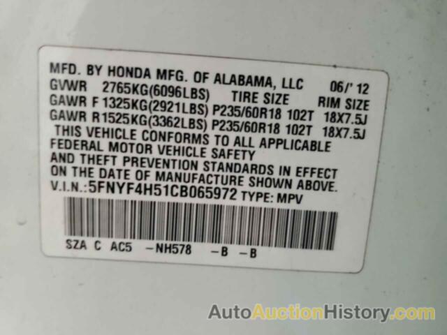 HONDA PILOT EXL, 5FNYF4H51CB065972